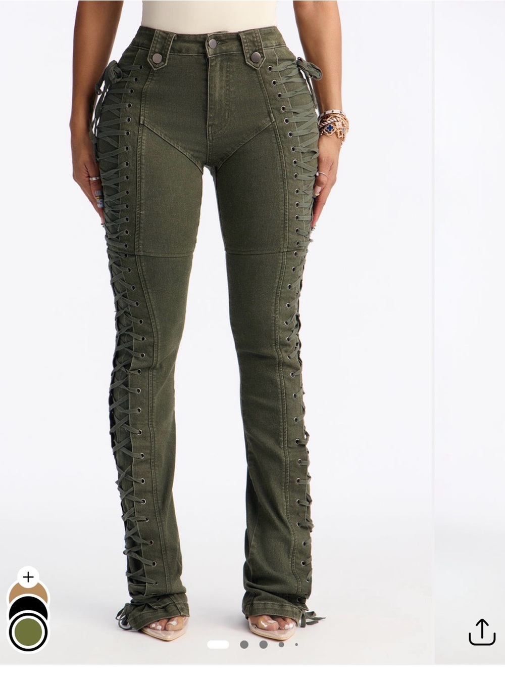 Fashion Nova Olive Green Lace-Up High-Rise Flare Jeans